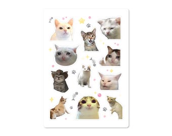 Funny Cat Meme Sticker Sheet Waterproof Vinyl – 11 Piece Set of Viral Cat Faces