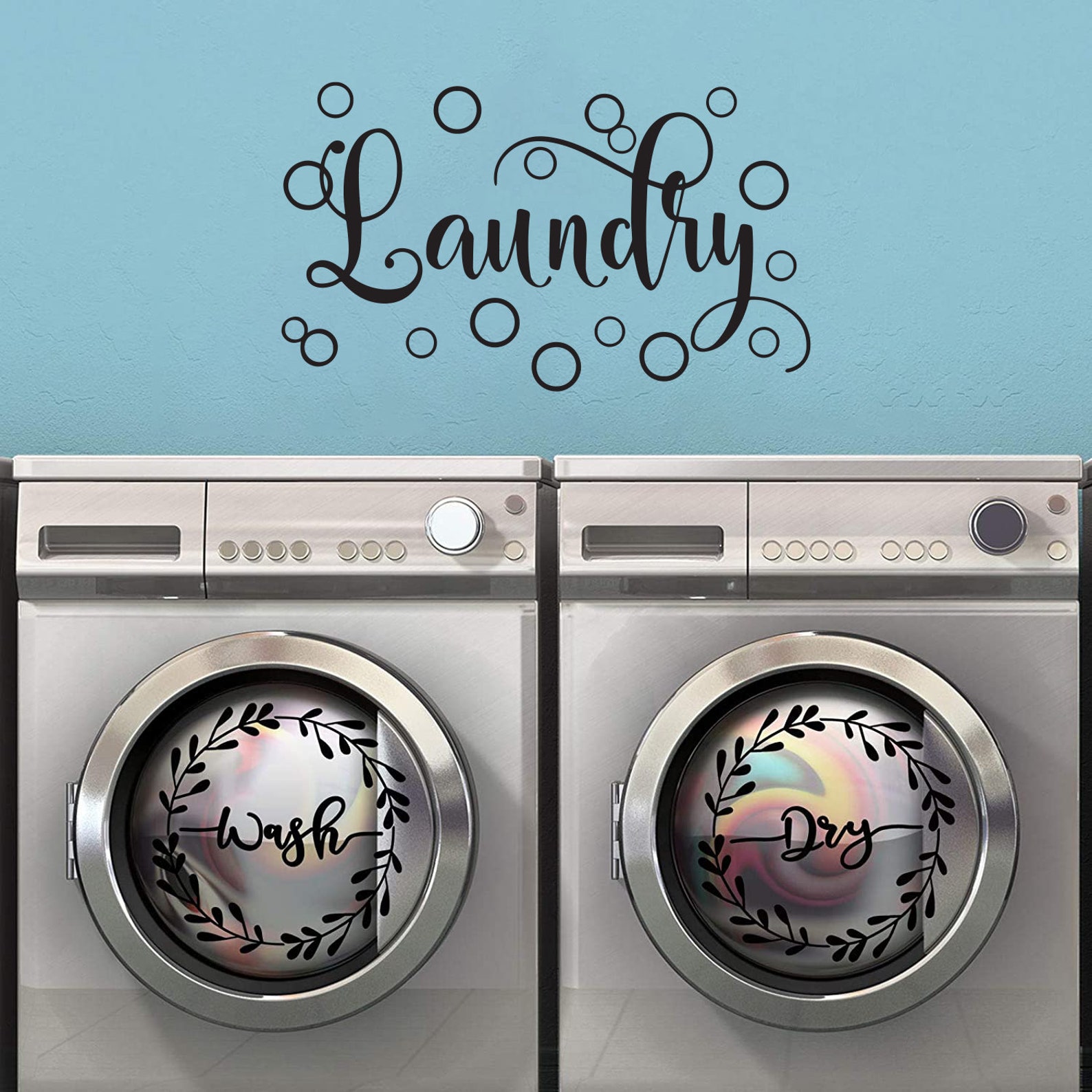 Laundry Wall Decal – Script Vinyl Lettering With Bubbles - Etsy