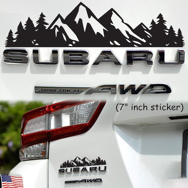 Trees and Mountain Decal, Car Emblem Graphic, Sticker for Trunk Rear, Subaru