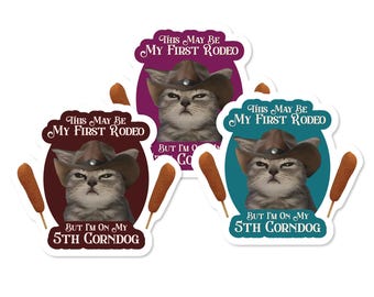 Rodeo Cat With Corndogs 3" Waterproof Vinyl Sticker