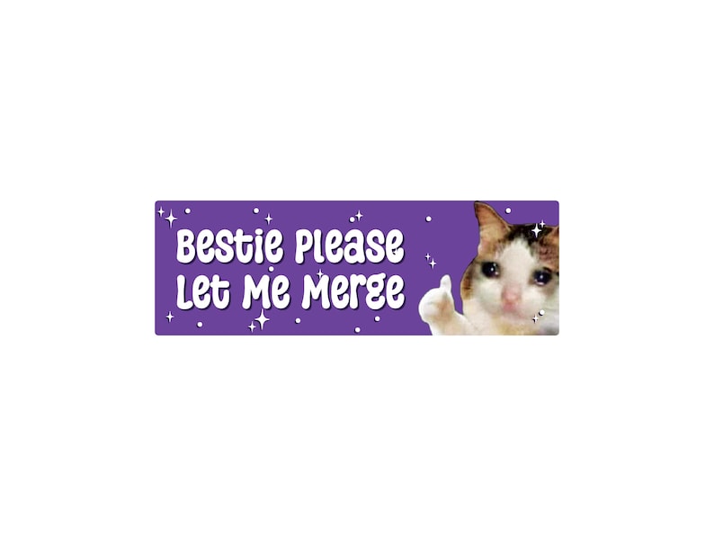 Bestie Please Let Me Merge Bumper Sticker or Magnet, Funny Crying Cat Car Decal, Anxious Driver Sticker, Waterproof Vinyl Purple