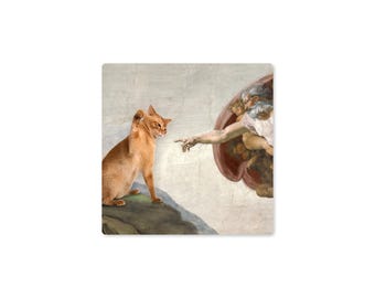 Creation of Cat 3" Sticker or Magnet, Funny Renaissance Cat Meme Vinyl Decal