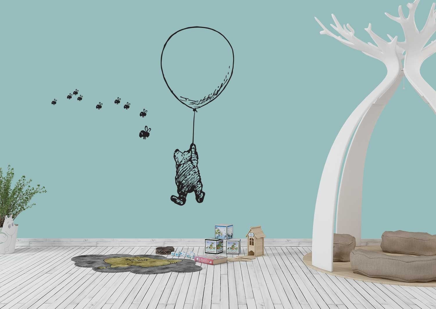 Winnie the Pooh Balloon Ride Wall Decal: Classic Nursery Adventure Sticker