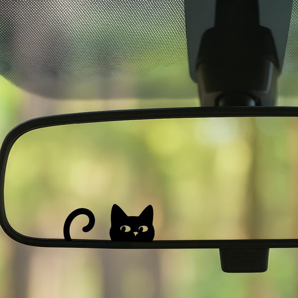 Peeking Cat Mirror Decals, Set of 2 Cat Car Window Stickers, Cute Rearview Mirror Vinyl Decal, Weatherproof Cat Decals