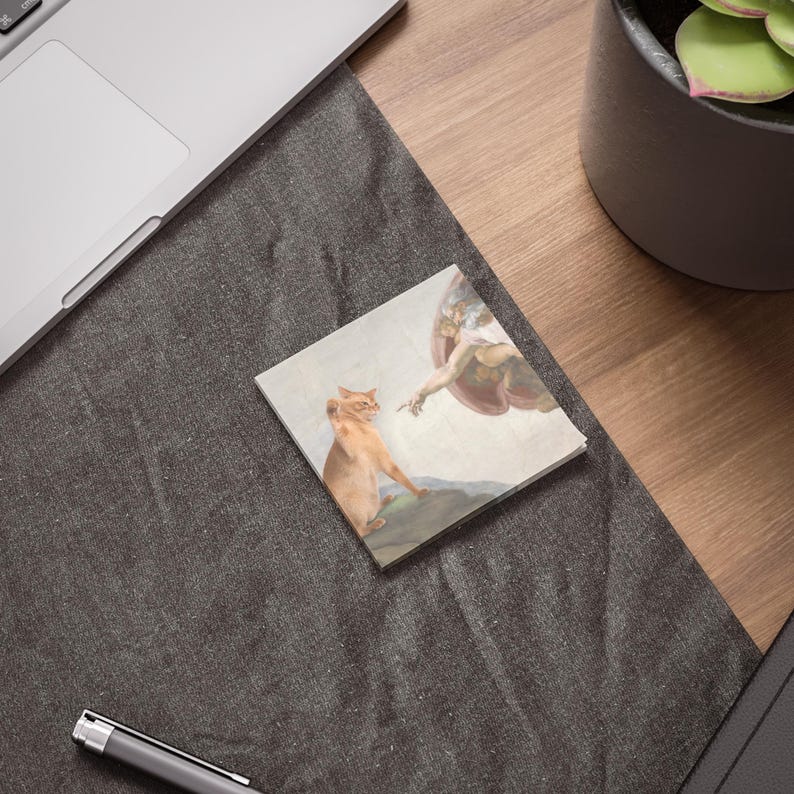 Creation of Cat, Post-it Note Pads | Renaissance Art Parody Sticky Notes image 4