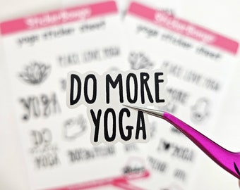 Yoga Phrases & Icons Sticker Sheet - 4x6", Set of 11 Inspirational Yoga-themed Stickers, Size Range .5-2"