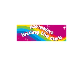 Normalize Hitting The Curb Bumper Sticker or Magnet, Weather Resistant Funny Rainbow Car Decal