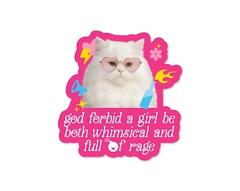 Whimsical Rage 3" Funny Cat Vinyl Sticker