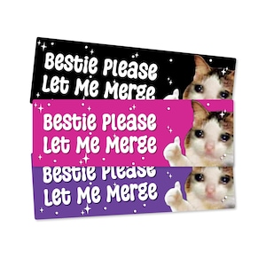 Sad Cat Bestie Please Let Me Merge Funny Bumper Sticker or Magnet | 7x3 Vinyl Car Sticker | Hilarious Traffic Meme Decal | Funny Car Magnet