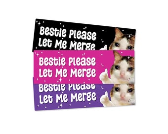 Sad Cat Bestie Please Let Me Merge Funny Bumper Sticker