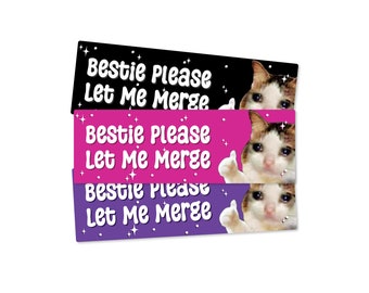 Sad Cat Bestie Please Let Me Merge Funny Bumper Sticker or Magnet | 7x3 Vinyl Car Sticker | Hilarious Traffic Meme Decal | Funny Car Magnet