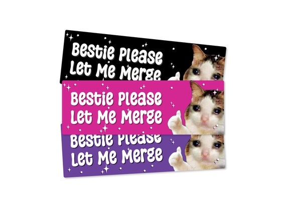 Bestie Please Let Me Merge Bumper Sticker or Magnet, Funny Crying Cat Car Decal