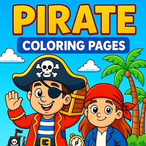 Piratenkleurplaten voor kinderen – 40 leuke afdrukbare vellen – schatkaart, piratenschip, oceaanavontuur – digitale download pdf
