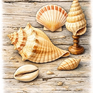 Naturaleza muerta con conchas y corales - Libro para colorear realista para adultos - 20 páginas · PDF imprimible