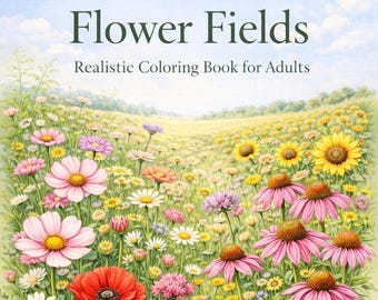 Campos de flores de verano - Libro para colorear botánico realista para adultos - 20 páginas / PDF imprimible