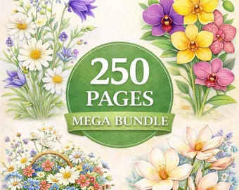 Paquete Floral Botánico - 250 Páginas - Libro para colorear realista para adultos / PDF imprimible