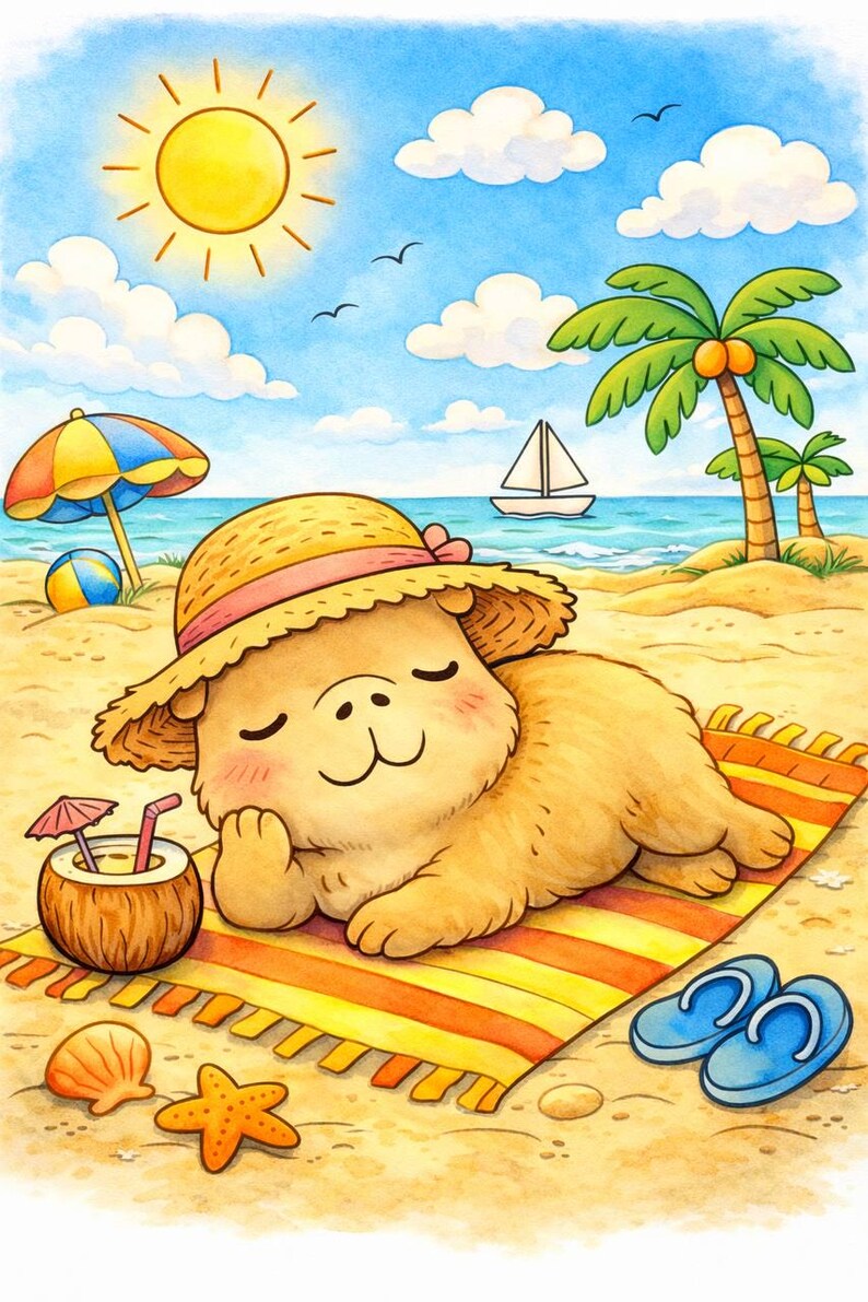20-page Capybara Summer Fun Coloring Book for Kids • Tropical Vacation ...