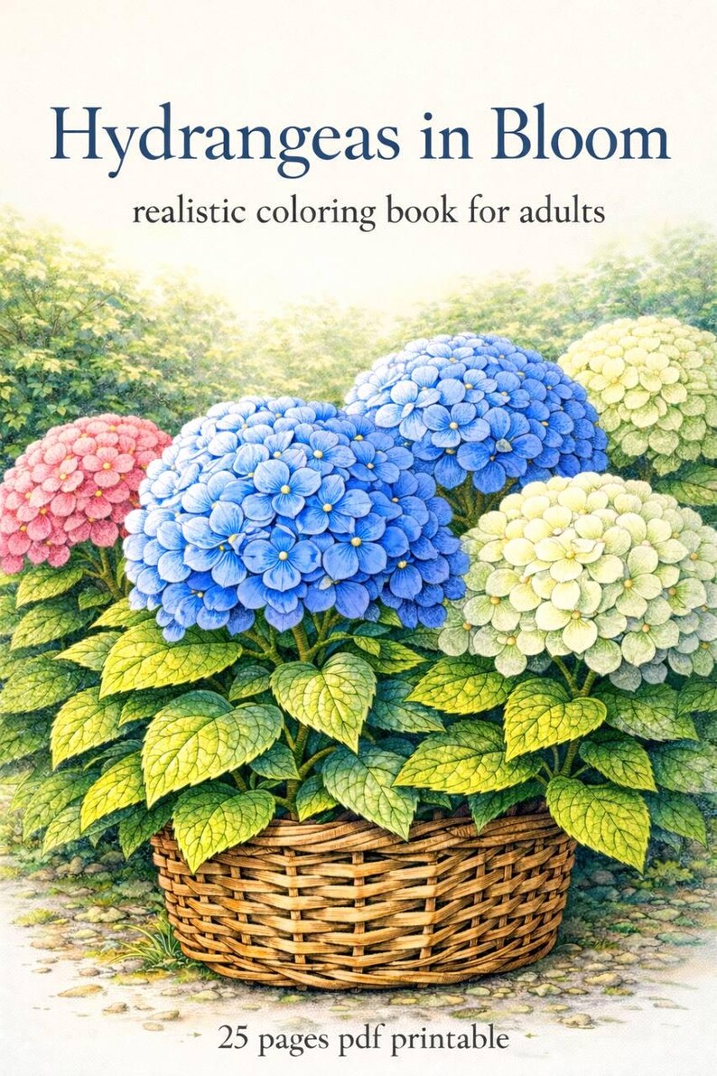 Hydrangeas in Bloom – Realistic Botanical Coloring Book for Adults | 25 ...