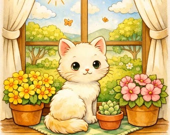 Gatos en la ventana – Libro para colorear acogedor para niños / 20 páginas imprimibles