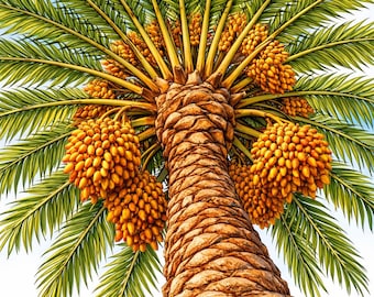 Dátiles y palmeras: plantas botánicas - Libro para colorear realista para adultos - 20 páginas · PDF imprimible