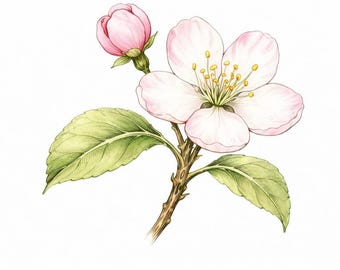 Ramas de flor de manzano – Libro para colorear botánico realista para adultos / 25 páginas imprimibles