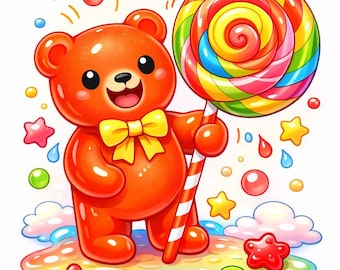 Ositos de goma y gomitas: Libro para colorear de dulces para niños / 20 páginas imprimibles