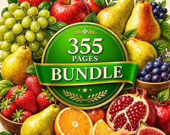 Paquete de 355 páginas de libros para colorear de frutas para adultos – Frutas realistas / PDF imprimible