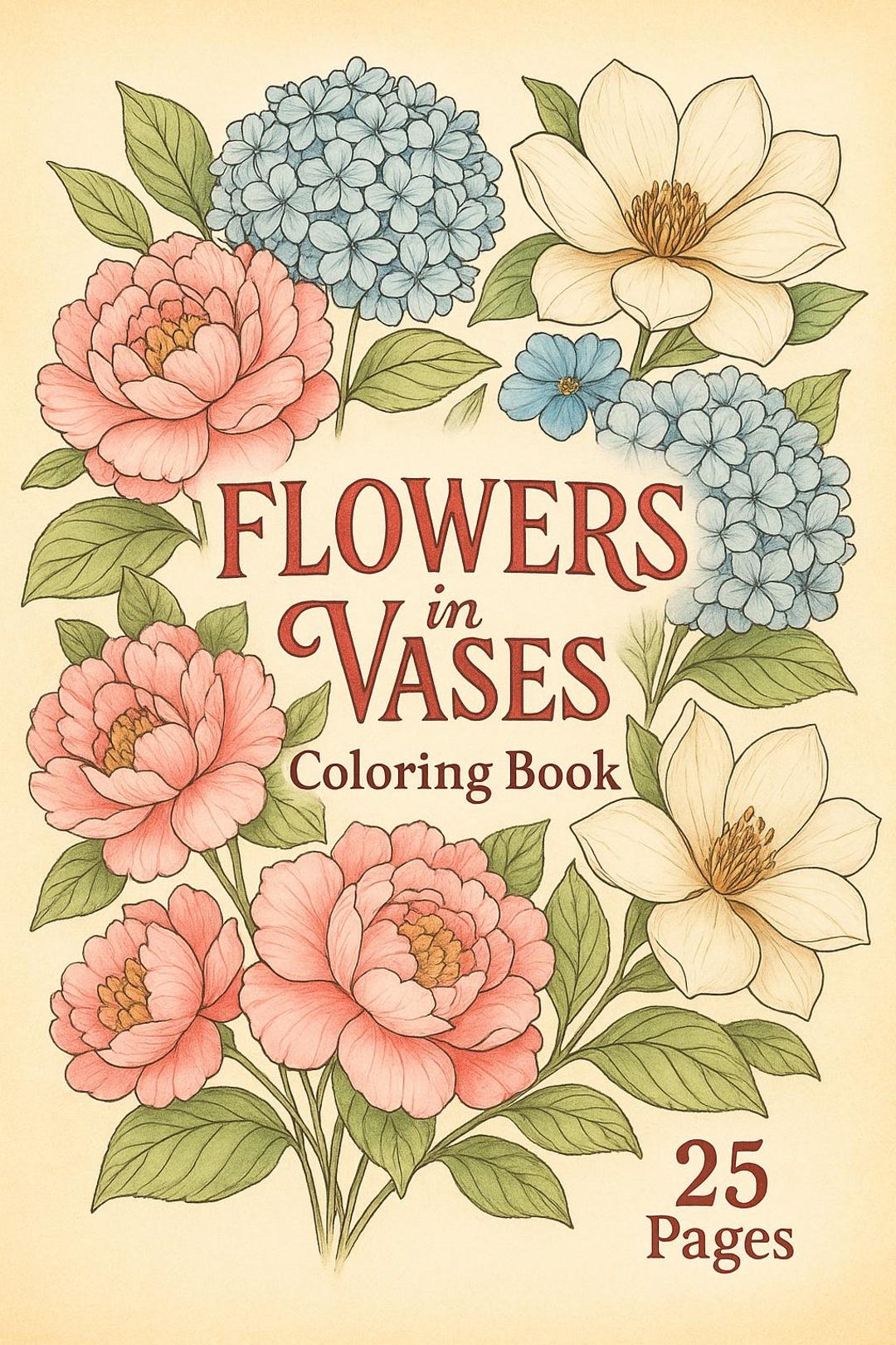25-page - Flower Coloring Book for Adults - Botanical Flower Pages in ...