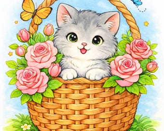Gatitos en cestas – Libro para colorear de animales para niños / 20 páginas imprimibles