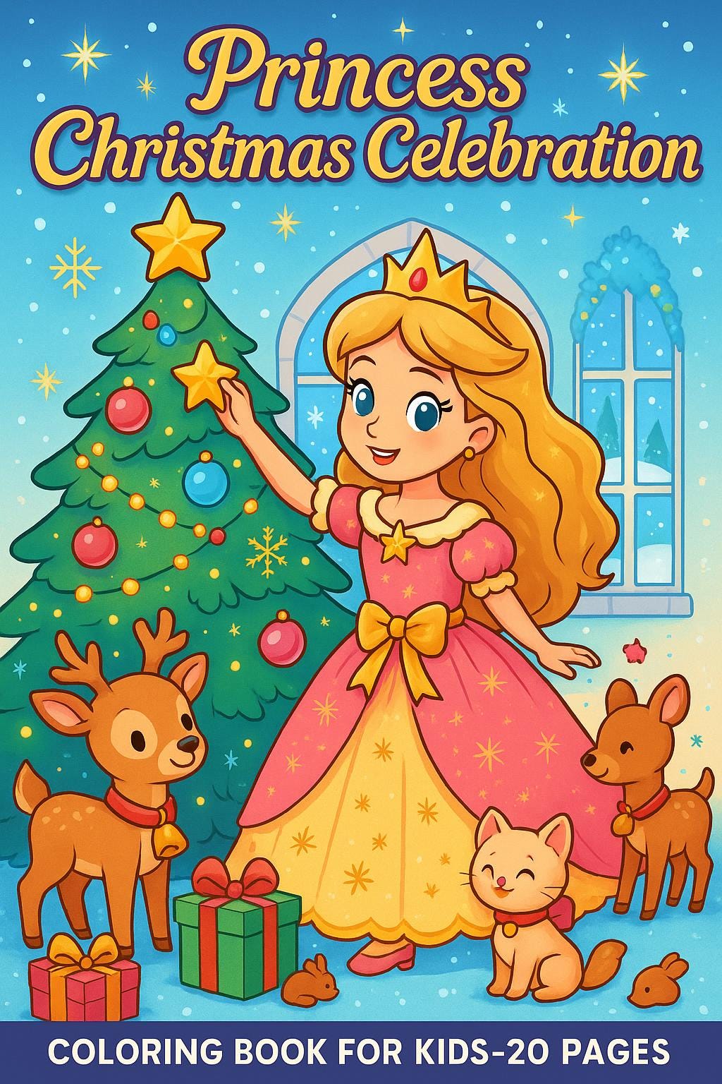 プリンセスのクリスマスぬり絵：20 枚のクリスマスページ（デジタルダウンロード） - Etsy 日本, image size:1024x1536