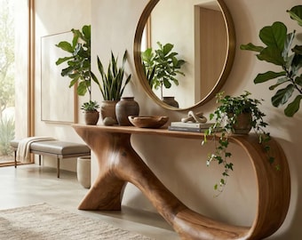 Modern Sculptural Loop Console Table, Contemporary Art Wood Console, Organic Curved Solid Wood Table, Designer Entryway Table