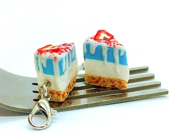 Charm - Mini Coconut-Strawberry Cake Slices in Polymer Clay / Handmade, Bag Accessories