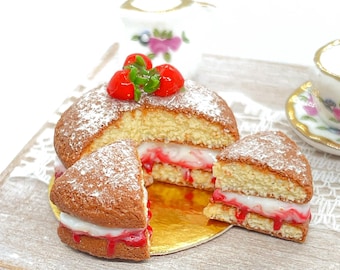 Victoria Sponge Cake miniature realistic food for dollhouse, handmade dollhouse decoration accessories, 1:12 scale