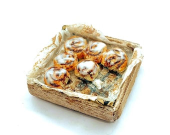 Magnet - Tray with Miniature Cinnamon Roll - Polymer Clay, Handmade for Refrigerator OR 1:12 Dollhouse