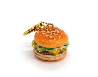 Miniature Realistic Hamburger Charm - Bag Accessory, Handmade Jewelry