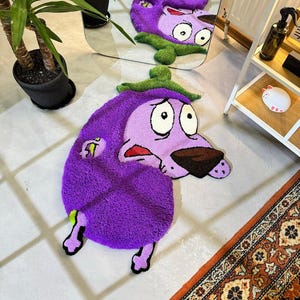 Courage Inspired Rug – Purple Cartoon Dog Tufted Carpet | Handmade Funky Floor Mat for Kids Room & Retro Fans