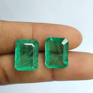 Pair! Green Topaz Cushion Shape Cut gemstone.Carat-27.75 Cts. Size-10x12MM lab created not natural Gemstone.