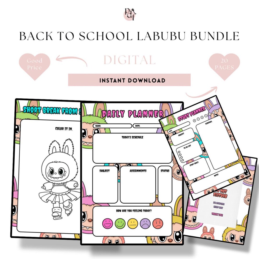 Back to School Labubu Themed Printable Kids Bundle of Planners, Games, Patterns and More ...