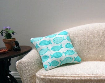 Tropical Blue Fish pillows - nautical - dollhouse miniature