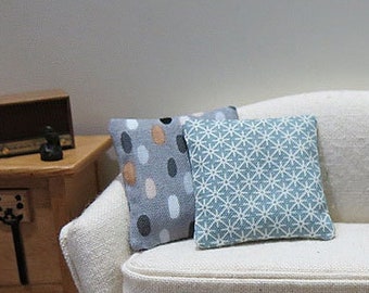 Dusty blue snowflake pillow - retro, modern - dollhouse miniature - sold individually