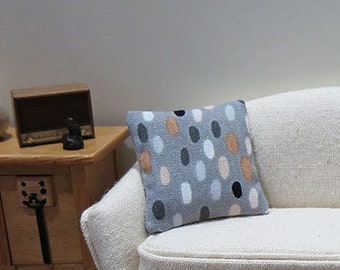 Grey multi-color oval dots pillow - retro, modern - dollhouse miniature - sold individually