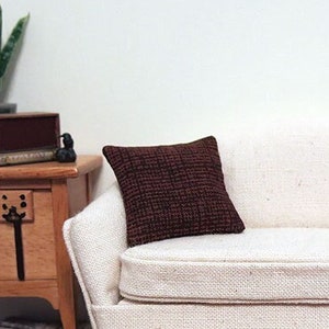 Dark chocolate brown micro check pillow - crosshatch plaid - dollhouse miniature - sold individually