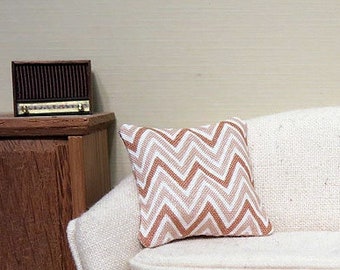 Tan and brown zigzag pillow - retro, modern - dollhouse miniature - sold individually