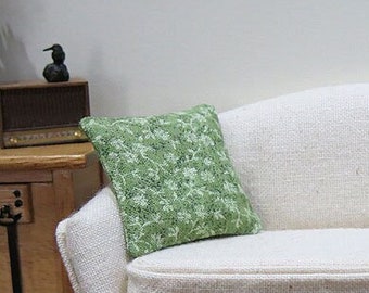 Pale green floral vine pillow - dollhouse miniature - sold individually