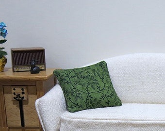 Dark green floral vine pillow - dollhouse miniature - sold individually