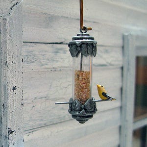 Pewter birdfeeder - dollhouse miniature - please read description for custom options available