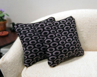 Black and grey ovals pillows - set of two - retro, modern - dollhouse miniature