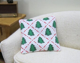 Vintage Christmas trees pillow - holiday, winter - dollhouse miniature