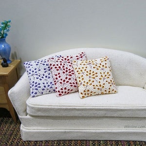 Delicate red floral spray pillow dollhouse miniature image 3