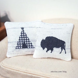 Cabin woodland pillow assorted styles bear, bison/buffalo, moose, deer or teepee/wigwam dollhouse miniature image 2